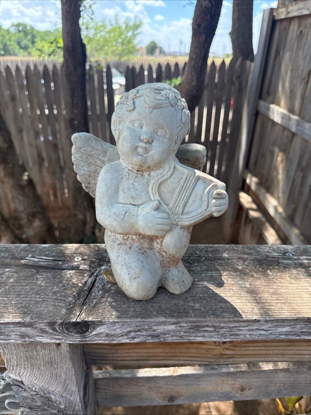 Cherub Angel Statue Figurine - White Stone Look